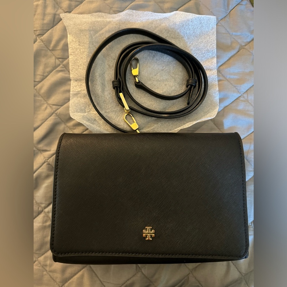 Tory Burch Black Leather Crossbody with Gold Hardware
